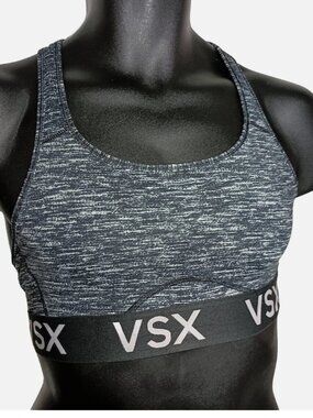 Victoria’s Secret VSX Sports Bra Black Heather Gray Logo Racerback Size Large